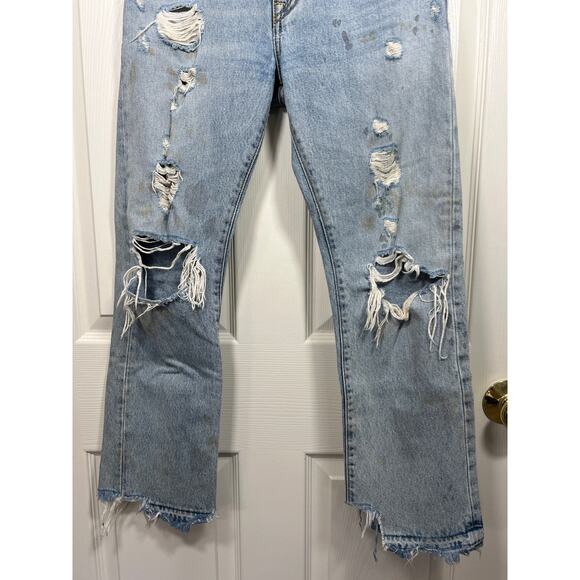 R13 Bowie High Rise Straight Leg Jeans Light Denim Distressed Rutland Grunge - Picture 6 of 13